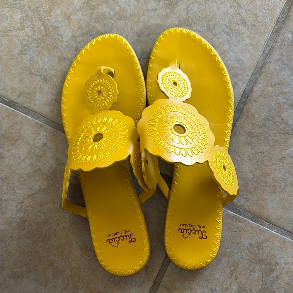 Jack Rogers Yellow Sandals with Signature Disc Design